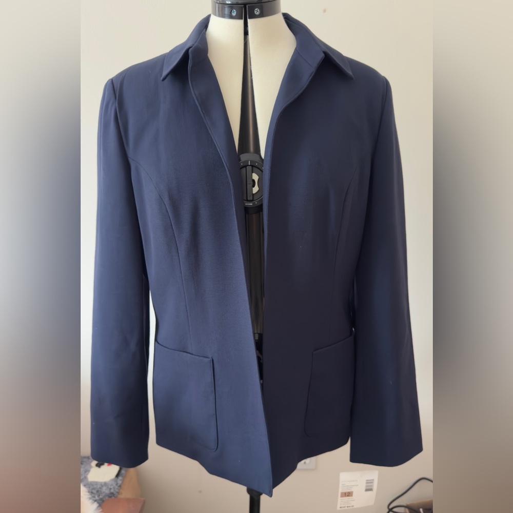 Minimalist Navy Blazer Relaxed Tailored Jacket Stretch Vintage Size 12 NWT